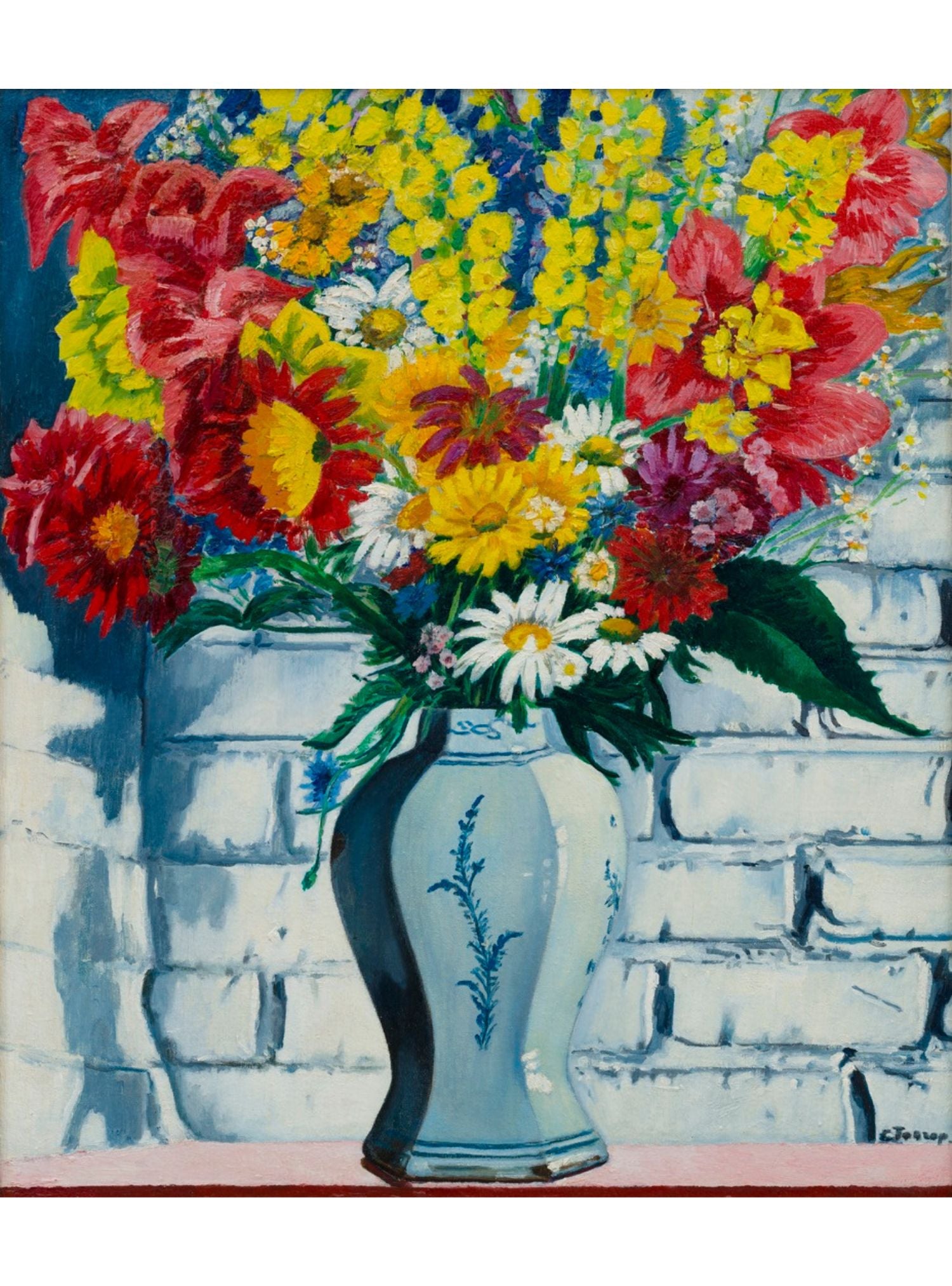 Charley Toorop - Vase mit Blumen an einer Wand